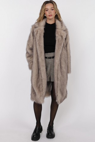 PIXIE TIPPED VEGAN FUR COAT IN (BEIGE/BROWN) - SAGE THE LABEL