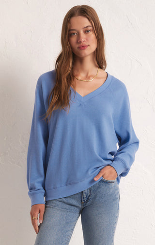 Arlo V-Neck Waffle Top  (Blue Isle) - Z SUPPLY