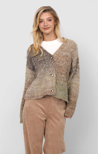 SMILEY OMBRE FUZZY KNIT CARDIGAN - SADIE & SAGE