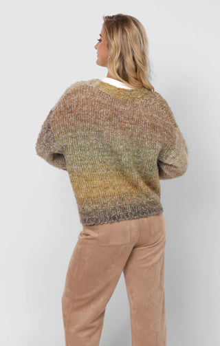 SMILEY OMBRE FUZZY KNIT CARDIGAN - SADIE & SAGE