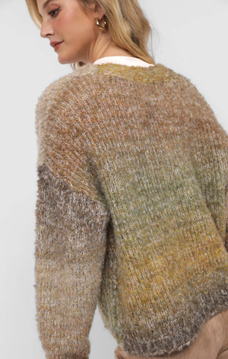 SMILEY OMBRE FUZZY KNIT CARDIGAN - SADIE & SAGE