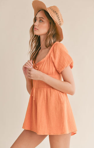 Hobbies Garment Washed Romper (Orange)