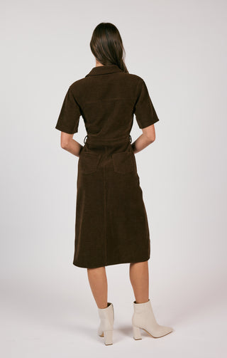 PARADOX CORD (CHOCOLATE)  MIDI DRESS