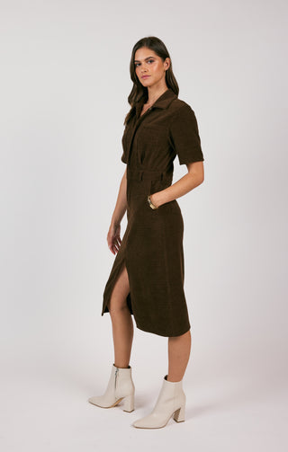 PARADOX CORD (CHOCOLATE)  MIDI DRESS