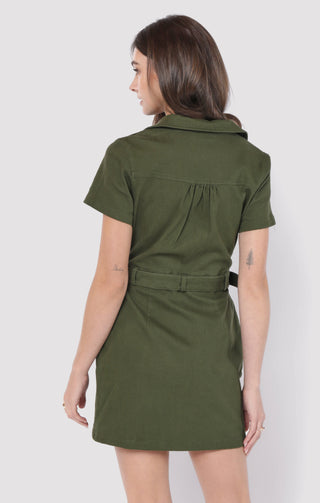 CLEAR EYES ZIP UP MINI DRESS W BELT