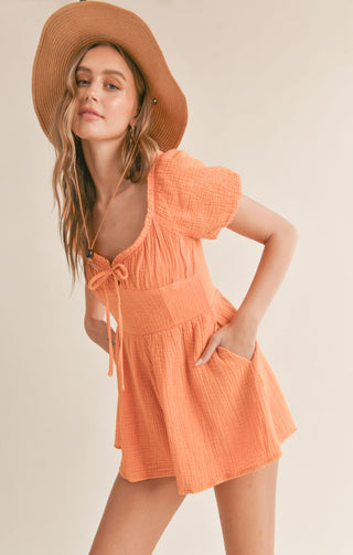 Hobbies Garment Washed Romper (Orange)