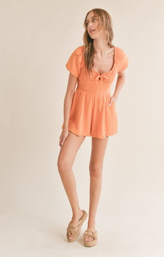 Hobbies Garment Washed Romper (Orange)