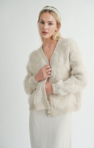 DELIA FEATHER STRIPE CARDIGAN (IVORY) - SAGE THE LABEL