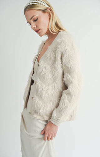 DELIA FEATHER STRIPE CARDIGAN (IVORY) - SAGE THE LABEL