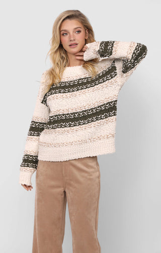 LOOSEN IP TEXTURED STRIPE SWEATER - SADIE & SAGE