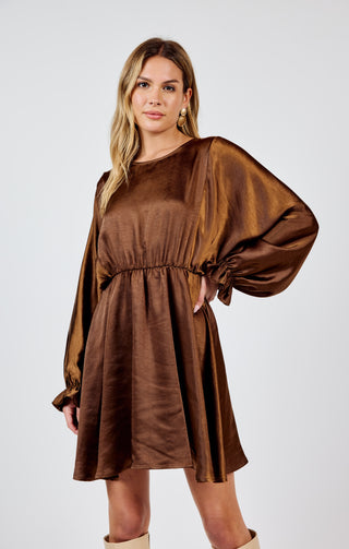 WARM TEA DOLMAN SLV MINI DRESS (CHOCOLATE)