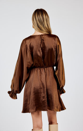 WARM TEA DOLMAN SLV MINI DRESS (CHOCOLATE)