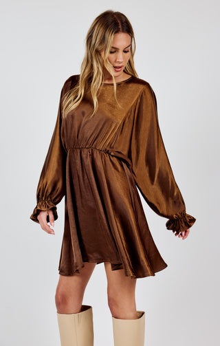 WARM TEA DOLMAN SLV MINI DRESS (CHOCOLATE)