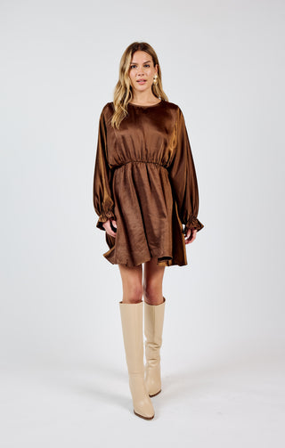 WARM TEA DOLMAN SLV MINI DRESS (CHOCOLATE)