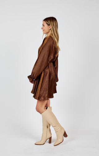 WARM TEA DOLMAN SLV MINI DRESS (CHOCOLATE)