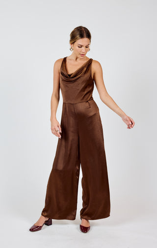 WARM TEA COWL NECK JUMPSUIT (CHOCOLATE)