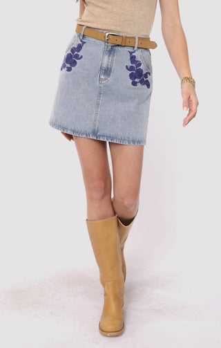 MOST LIKELY EMBROIDERED DENIM SKIRT - SADIE SAGE