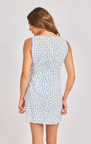 TIDEPOOL WRAP OVER MINI DRESS (WHITE/BLUE) - SADIE & SAGE