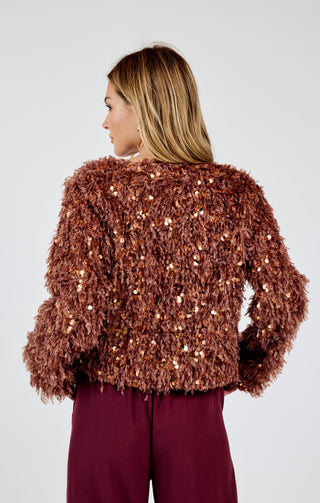 JOELLE FAUX FUR SEQUIN MIX JACKET