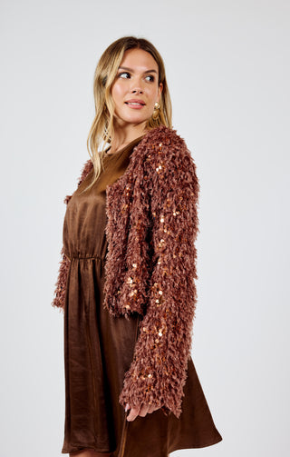 JOELLE FAUX FUR SEQUIN MIX JACKET