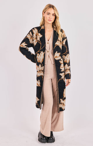 EMORY FLORAL INTARSIA OPEN DUSTER CARDI - SADIE & SAGE