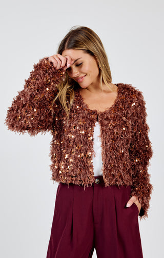 JOELLE FAUX FUR SEQUIN MIX JACKET