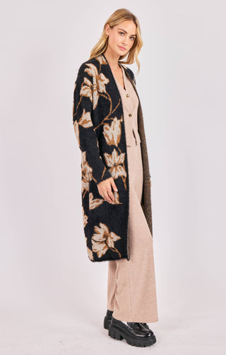 EMORY FLORAL INTARSIA OPEN DUSTER CARDI - SADIE & SAGE