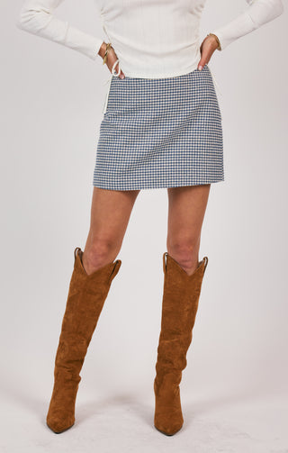 JOURNALING HOUNDSTOOTH MINI SKIRT - SAGE THE LABEL