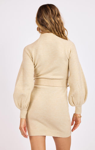 MAEVE BELTED LONG SLEEVE SWEATER DRESS - SAGE THE LABEL