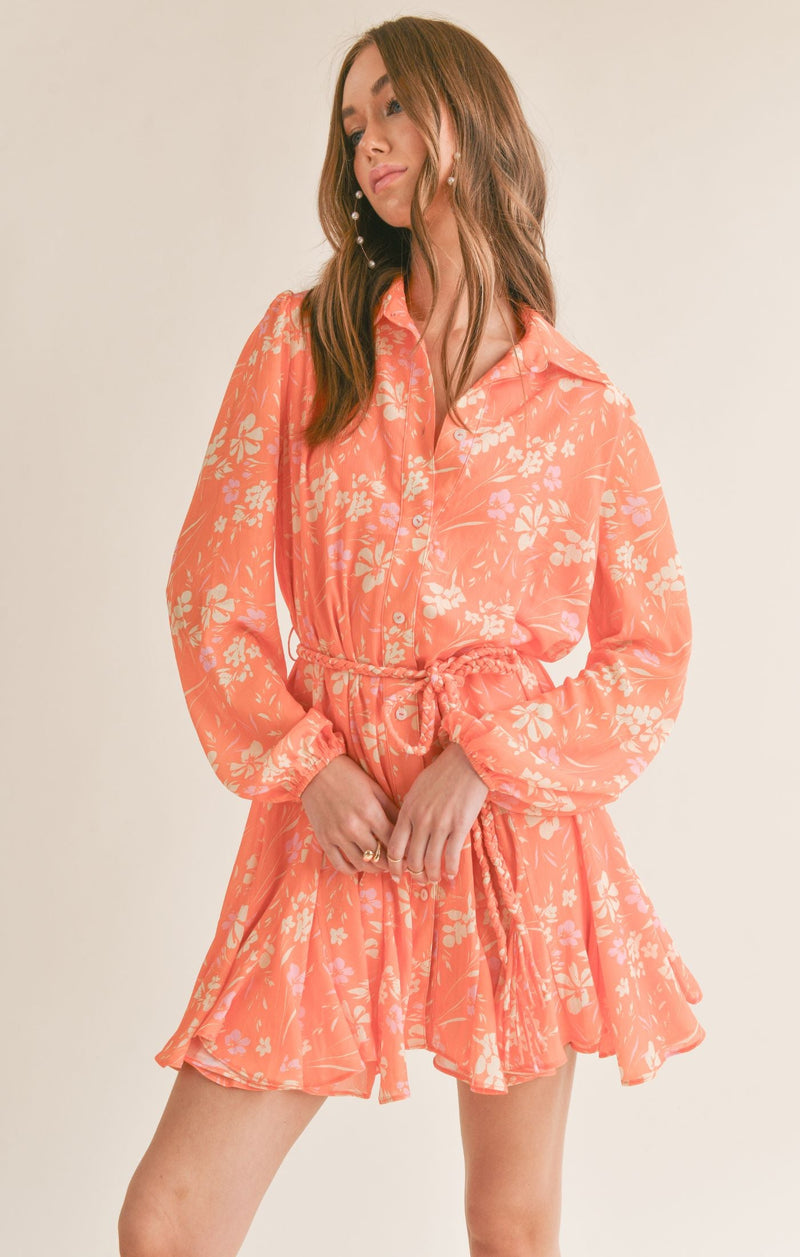 AURORA FLARE SHIRT DRESS W/ BRAIDED TIE - Sage The Label