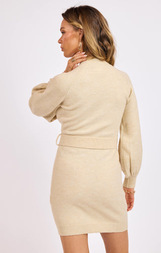 MAEVE BELTED LONG SLEEVE SWEATER DRESS - SAGE THE LABEL