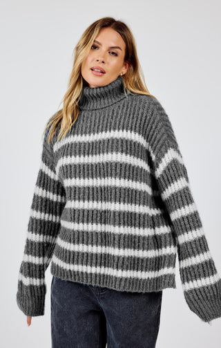 AKI TURTLE NECK STRIPED SWEATER - SADIE & SAGE