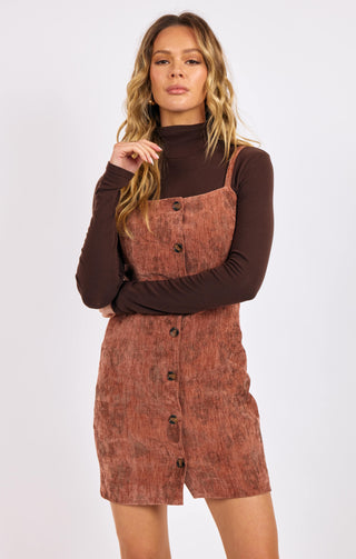 OUI OUI PRINT VELVET BUTTON FRONT MINI DRESS - SAGE THE LABEL