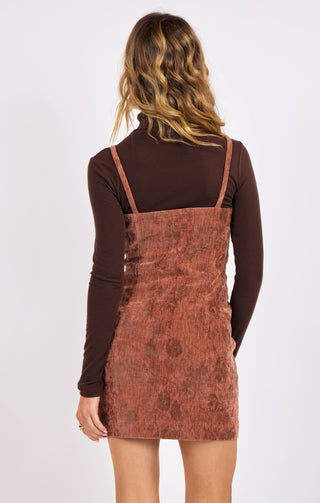 OUI OUI PRINT VELVET BUTTON FRONT MINI DRESS - SAGE THE LABEL