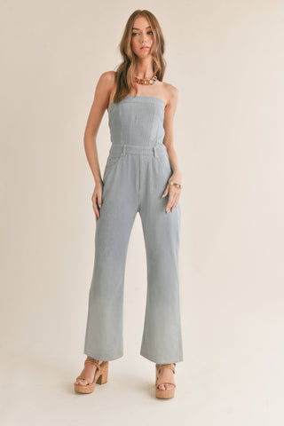 LOCALS ONLY SIDE ZIP DENIM JUMPSUIT - SAGE THE LABEL