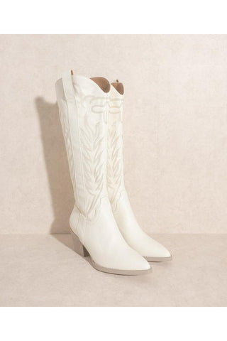 WESTERN WHITE BOOTS WITH EMBROIDERY