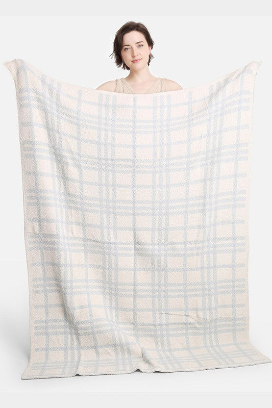 Plaid Check Patterned Soft Throw Blanket (Blue)