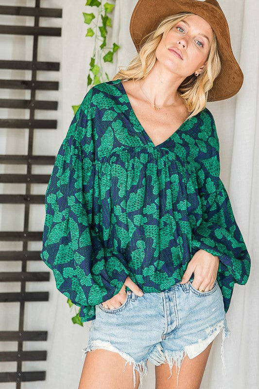 Puff Sleeve Floral Print Babydoll Tunic Top