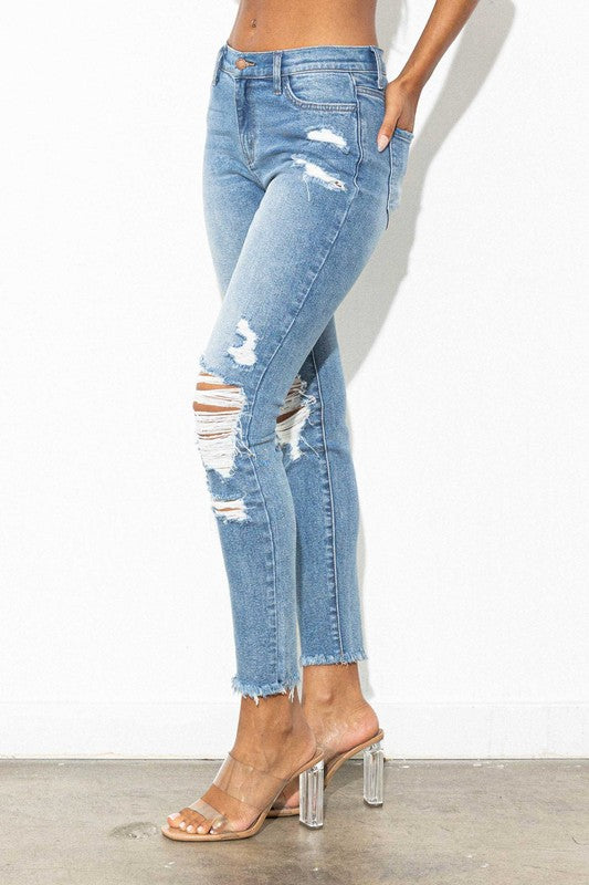 MID RISE DISTRESSED SKINNY JEANS