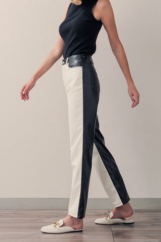 TWO TONE COLOR BLOCK FRONT AND BACK LEATHER PANTS