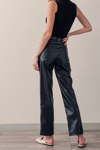 TWO TONE COLOR BLOCK FRONT AND BACK LEATHER PANTS