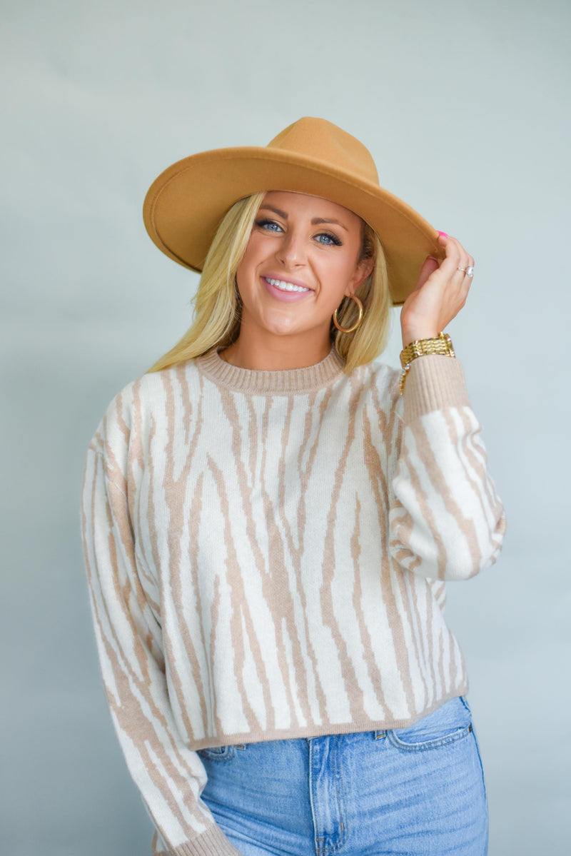 Couldn't Be Better Tan/Ivory Zebra Wool Sweater