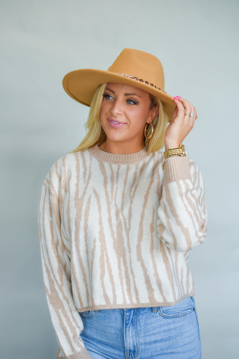 Couldn't Be Better Tan/Ivory Zebra Wool Sweater