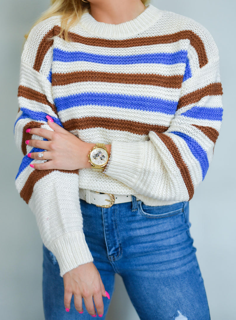 Dress The Part Royal Blue/ Brown Knit Sweater