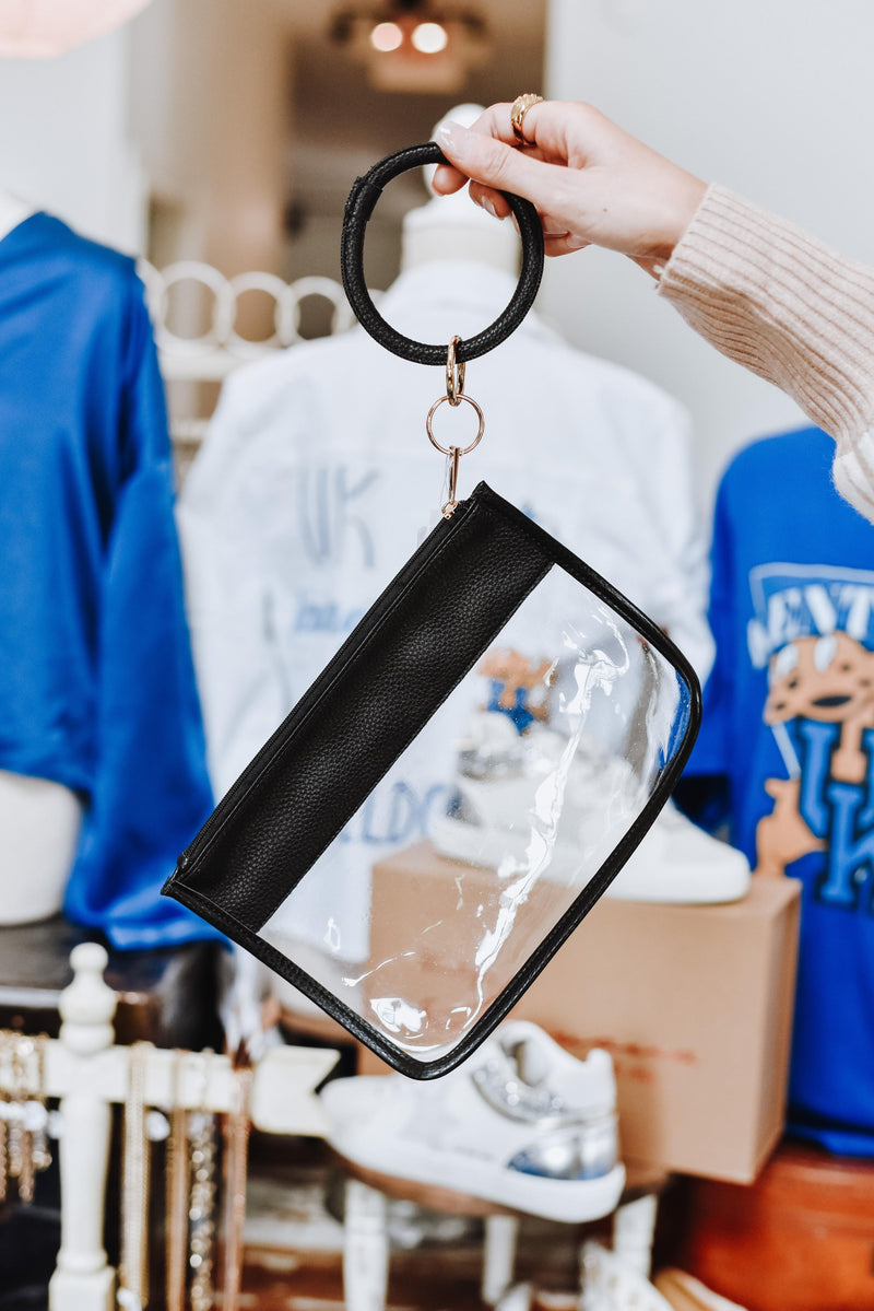 Leather Transparent Pouch keychain in Black