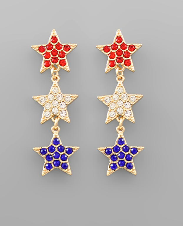 USA Color 3 Crystal Star Earrings