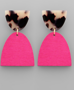 Wood & Acrylic Half Oval Earrings