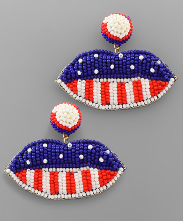 USA Flag Bead Lips Earrings