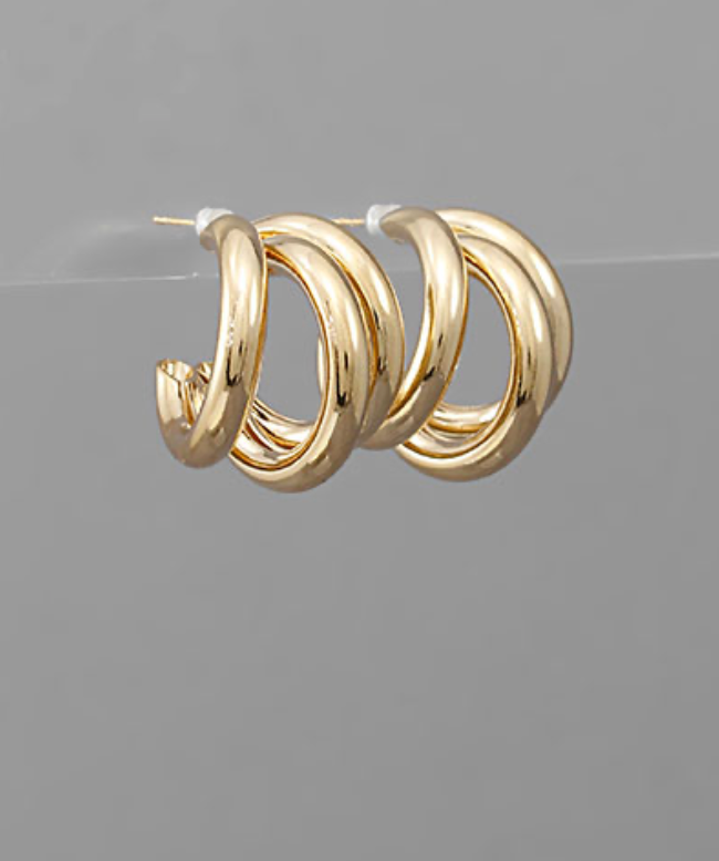 (RESTOCK) Bold 3 Row Hoops In Gold