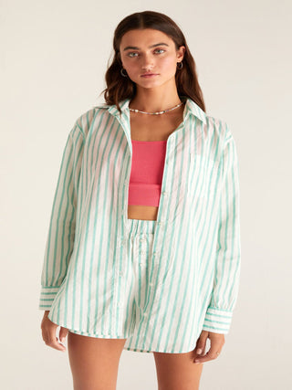 Z SUPPLY POOLSIDE STRIPE SHIRT - GREEN